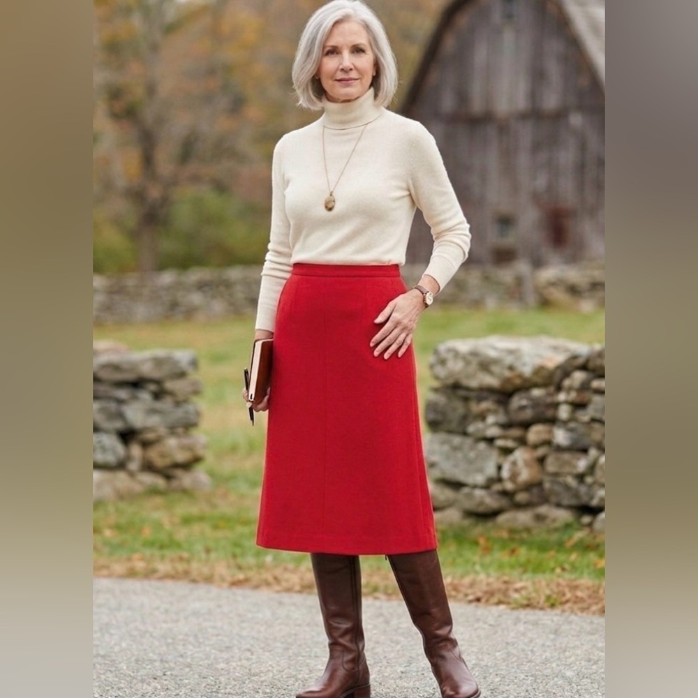 Elegant Women’s Pendleton 100% virgin wool Red Pencil Skirt